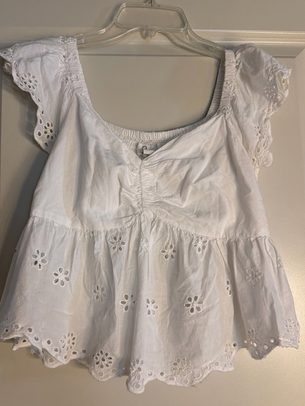 Japna White Eyelet Flutter Sleeve Tank Top